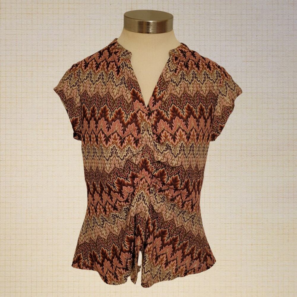 Y2K DR2 Stretch Cinched Button Down Blouse with Gold Tencel Medium